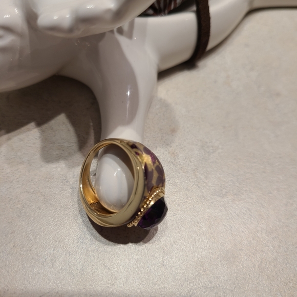 14k yellow gold with purple and orange inlay ring - Picture 8 of 8